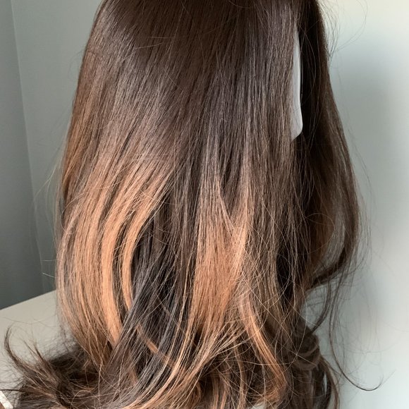 Highlighted Brown Synthetic Wig with Curls - Picture 4 of 5